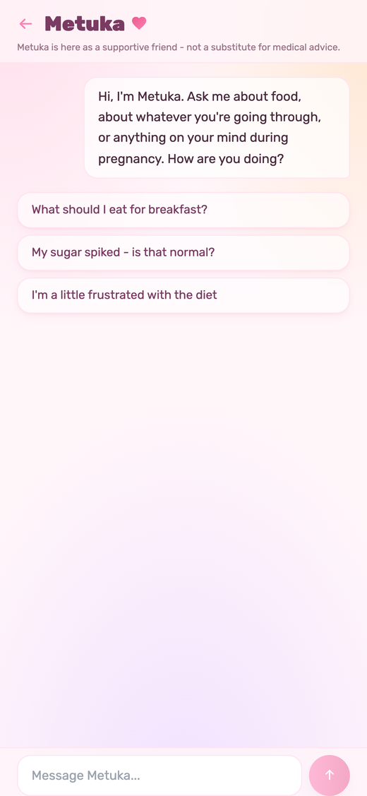 Chatting with Metuka about food and gestational diabetes